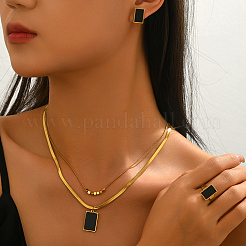 Rechteckige Ohrringe aus Edelstahl und Kunststoff sowie Sets aus zweireihigen Halsketten und Ringen für Damen&nbsp;UQ8925