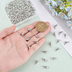チベットスタイルの合金ビーズ100個。  鳥  アンティークシルバー  7x14x4.5mm  穴：1mm&nbsp;TIBEP-PA0001-01C