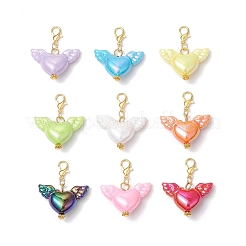 Подвесные украшения из непрозрачного акрила в форме сердца и крыла HJEW-JM03301