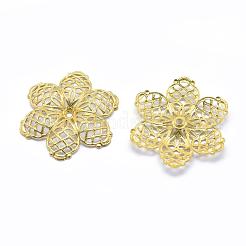 真鍮製フィリグリー透かしコネクター  鉛フリー＆カドミウムフリー＆ニッケルフリー  花  生（メッキなし）  27x27x3mm  穴：1mm&nbsp;KK-K184-04C-RS