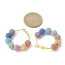 Круглые серьги-кольца из окрашенного натурального лавового камня и бисера EJEW-JE05588