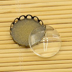 Anciennes supports cabochon laiton bronze rond et plat transparent cabochons de verre transparent&nbsp;KK-X0003-RS