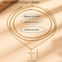 Модные женские ожерелья с подвеской-крестом из нержавеющей стали 201 и латуни с однослойным прозрачным кубическим цирконием KA2927