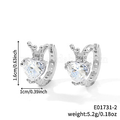 Модные латунные прозрачные кубические циркониевые серьги-кольца в форме сердца с короной CI1421-2