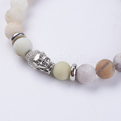 Натуральный цветок амазонитовые бусины эластичные браслеты&nbsp;BJEW-E325-D02-F