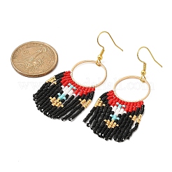 Серьги-люстры с плетеными стеклянными семенами EJEW-MZ00087