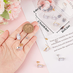 6 пара овальных серег-гвоздиков из латуни с микропаве из прозрачных кубических цирконий двух цветов&nbsp;KK-BBC0007-30