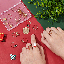 18 шт. набор из 6-6 эмалевых регулируемых колец в стиле Санта-Клауса RJEW-NB0001-03