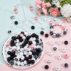 210шт деревянные европейские бусины с принтом OPDL-PA0001-03