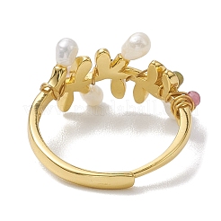 Регулируемые кольца с натуральным жемчугом и турмалином RJEW-P113-16G