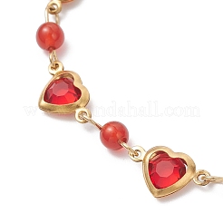 Браслеты с подвесками в форме сердца из нержавеющей стали и стекла BJEW-JB12656-03