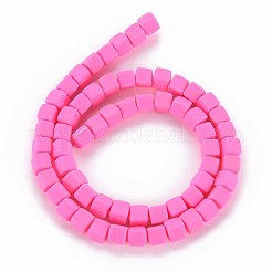 手作り樹脂粘土ビーズ連売り  キューブ  濃いピンク  6x6x6mm  穴：1.2mm  約62個/連  14.84インチ〜15.75インチ（37.7cm〜40cm）&nbsp;X-CLAY-T020-09A