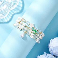 4шт 4 стиля круглые бусины из ракушек и жемчуга эластичные браслеты&nbsp;BJEW-JB12098