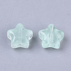 透明なスプレー塗装ガラスビーズ  スター  模造ゼリー  アクアマリン  8x8x4mm  穴：0.8~1mm&nbsp;X-GLAA-N035-01-A05