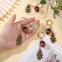 4 pieza de bellotas de madera con adornos colgantes de hojas de aleación&nbsp;HJEW-CA00102
