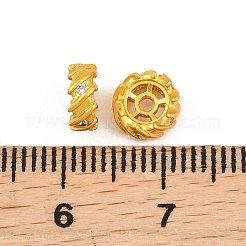 真鍮舗装キュービックジルコニアビーズ  螺旋 平ら 円形  ゴールドカラー  6x3mm  穴：1.4mm&nbsp;KK-A292-02G