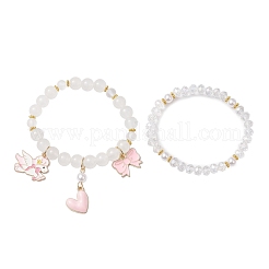 2шт 2 стиля стеклянные круглые бусины эластичные браслеты&nbsp;BJEW-JB11868