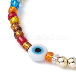 Эластичный браслет из немагнитного синтетического гематита и бисера «Сглаз» лэмпворк и бисера BJEW-JB09489