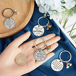 4 шт. 4 стиля День учителя нержавеющая сталь плоский круглый с подвеской в виде слова брелок&nbsp;KEYC-GF0001-11