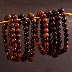 Эластичные браслеты из натурального дерева унисекс с бусинами BJEW-SZ0001-004