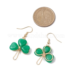 Boucles d'oreilles pendantes en forme de trèfle avec pendentif en jade malaisien naturel&nbsp;EJEW-JE06074-02