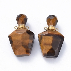 Facettierte natürliche Tigerauge zu öffnende Parfümflasche Anhänger&nbsp;G-E564-09E-G