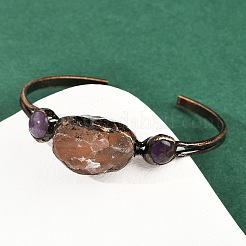 Bracelets manchettes en quartz rose naturel et améthyste&nbsp;G-B149-16R-06