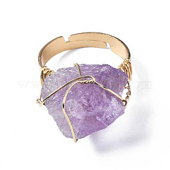Anelli di barretta naturale ametista regolabili&nbsp;RJEW-T019-02G-KC