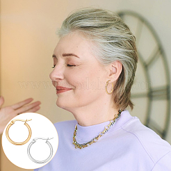 12 пара серег-колец из нержавеющей стали 201 двух цветов для женщин&nbsp;EJEW-UN0003-02