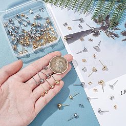 40個 4スタイル 304ステンレススチール製イヤリング部品  カン付き  202ステンレススチールボールスタッドピアス金具10個  304ステンレススチール製イヤーナット付き  ミックスカラー  ピアスキャッチ：5~6x4.5x3mm  60pc&nbsp;STAS-DC0001-36