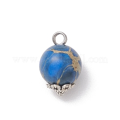 Круглые подвески из натуральной окрашенной императорской яшмы с латунными петлями&nbsp;PALLOY-JF04140