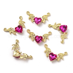 黄金合金コネクタ チャーム  アクリルラインストーン付き  ウイング  フクシア  20x31.5~32x6mm  穴：1.4mm&nbsp;FIND-CJC0006-45D