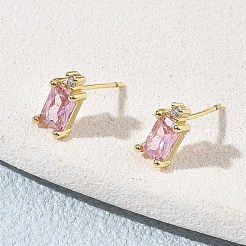 Orecchini a bottone in ottone con zirconi chiari e micro pavè&nbsp;KK-CBA56EF-40G