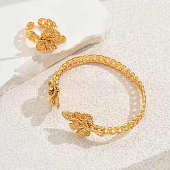 Роскошный комплект из кольца-манжеты и браслета в ближневосточном стиле с дизайном из латунных листьев для женщин QG0212