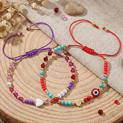 2 pezzo 2 stili braccialetti intrecciati con perline rotonde in vetro&nbsp;VE0130-3