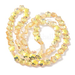 電気メッキガラスビーズセット  半分メッキ  多面カット  スモモの花  ゴールド  10x10x5mm  穴：1mm  約70個/連  25.83''（65.6センチメートル）&nbsp;EGLA-B006-04A-HP01