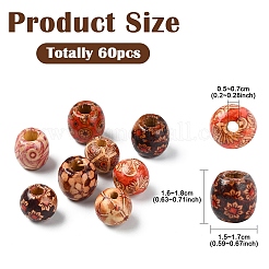 60 шт. 3 вида бусин из натурального дерева с принтом&nbsp;WOOD-YW0001-31