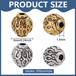 200 шт. 2 цвета бусины из сплава в тибетском стиле&nbsp;TIBEB-FG0001-05