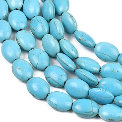 Окрашенные синтетическое бирюзовый овальный шарик прядь&nbsp;G-P083-89G