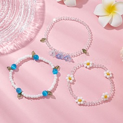女性用アクリルチャームブレスレットセット3個3色  ガラスシードビーズとキャッツアイビーズ付き  ディープスカイブルー  内径：2-1/4~2-3/8インチ（5.85~5.95cm）  1個/スタイル&nbsp;BJEW-TA00577-03