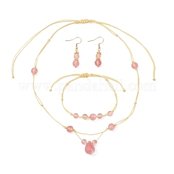 Комплект из круглого вишневого кварцевого стекла с бусинами SJEW-JS01329