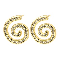 Pendientes de botón con micropavé de latón en espiral de vórtice y circonitas cúbicas transparentes&nbsp;EJEW-L305-05G-02