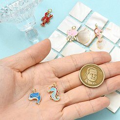 5個5スタイルの真鍮エナメルペンダント  丸カン付き  ラックめっき  18KGP本金メッキ  鉛フリー＆カドミウムフリー  長持ちメッキ  混合図形  15.5~21x10~13x2~3.5mm  穴：3~3.3mm  1個/スタイル&nbsp;KK-CJ0004-27