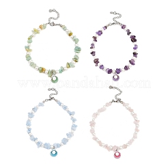 4 pièce 4 styles breloque en forme de coquillage en alliage émaillé perle de coquillage ronde blanche et quartz rose naturel et fleur amazonite et aigue-marine teinte et bracelets de cheville en perles d'améthyste&nbsp;AJEW-AN00734