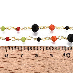 Цепочки ручной работы из латуни и стеклянных бусин KK-N281-09G