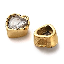 304ステンレスペンダント  キュービックジルコニア付き  ハート  透明  6.5x5.5x3.5mm  穴：1mm&nbsp;STAS-H438-15G-06