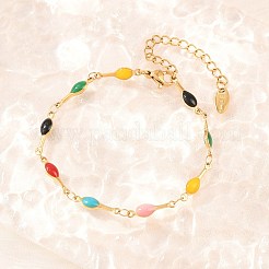 女性用304ステンレススチール製エナメルティアドロップリンクチェーンブレスレット  イオンプレーティング（ip）  長持ちメッキ  ゴールドカラー  6.30インチ（16cm）&nbsp;BJEW-D460-12G