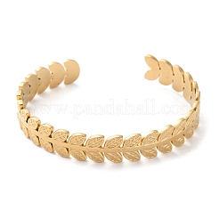 女性用304ステンレススチールカフバングル  18KGP本金メッキ  中空  葉  幅3/8インチ（1.05cm）  調整可能&nbsp;LS-BJEW-K263-05G-03