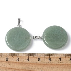 天然石グリーンアベンチュリンペンダント  プラチナトーンの真鍮製金具付きディスクチャーム  29x25x6mm  穴：7x4mm&nbsp;G-A259-04P-01