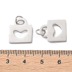 304ステンレスペンダント  ハート型のチャームが付いた切り抜きロック  ステンレス鋼色  16x14x1.4mm  穴：4mm&nbsp;STAS-E530-01P